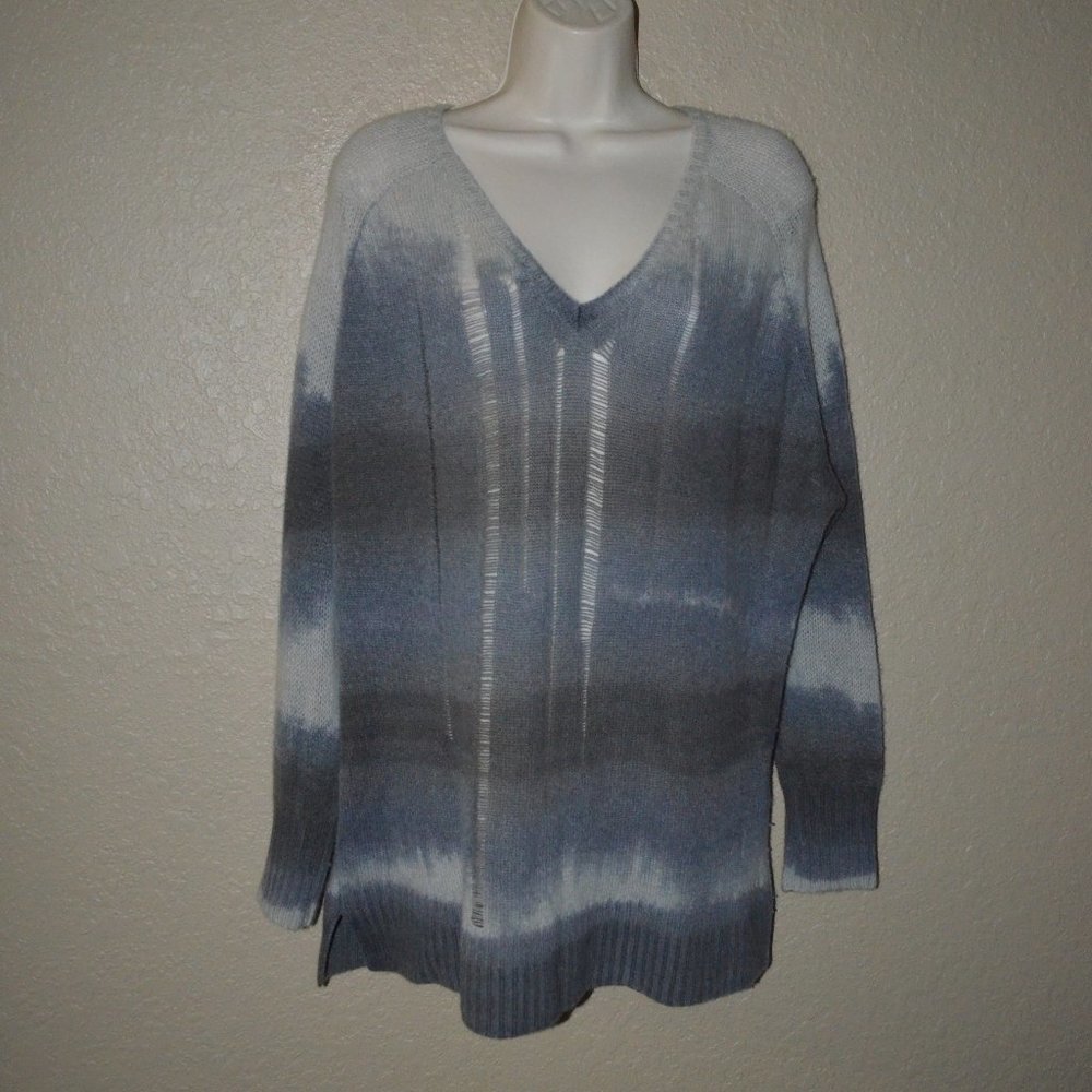 Sz 0 XS/S Raquel Allegra Gray Cashmere Distressed Oversized V-Neck Sweater